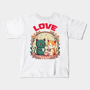 Kawaii Cats Tea Drinking Spree Kids T-Shirt